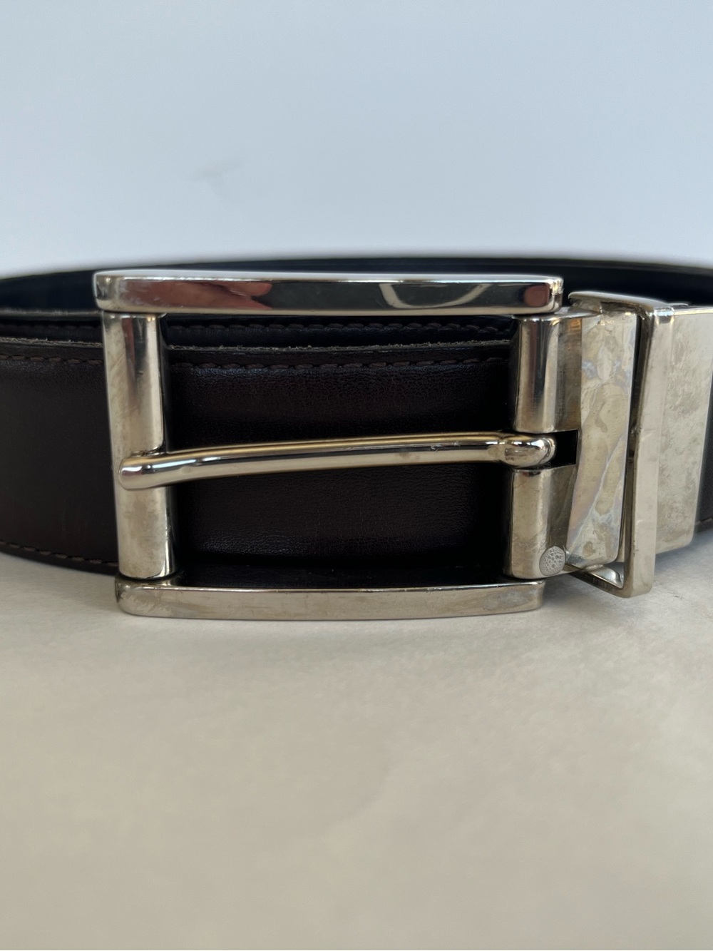 Leone Braconi Leather Reversible Belt- Size 32/85cm - Black/Brown